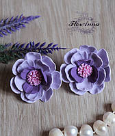 Фиолетовые серьги цветы из полимерной глины "Весенняя фантазия"