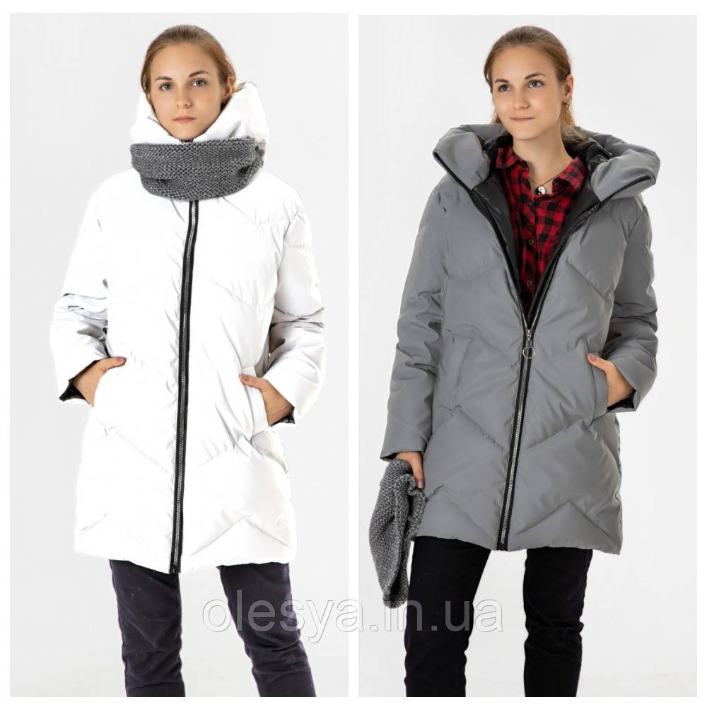 Світловідбивний зимовий пуховик на дівчинку в комплекті зі снудом Розміри 134, фото 1