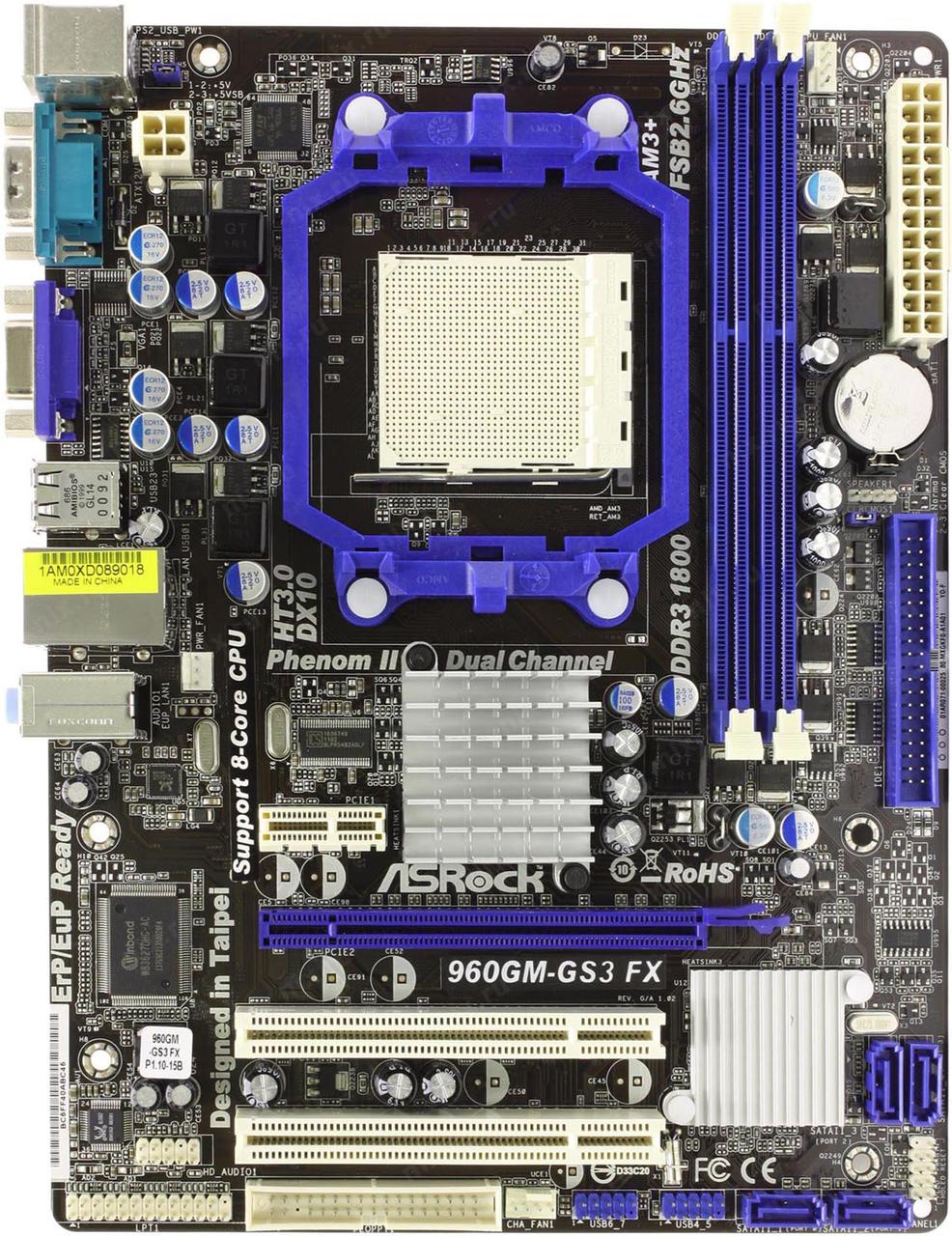 Плата AMD sAM3+ ASRock 960GM-GS3 FX на DDR3 ! Розум 2-6 ЯДЕРН ПРОЦИ 125W + FX !!!