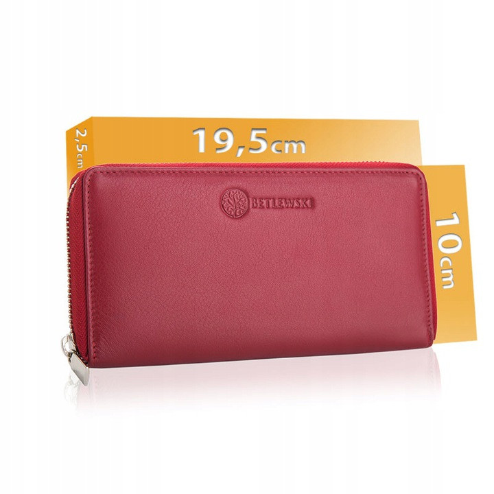 Жіночий шкіряний гаманець Betlewski з RFID 19,5 х 10 х 2,5 (BPD-SS-21) - червоний