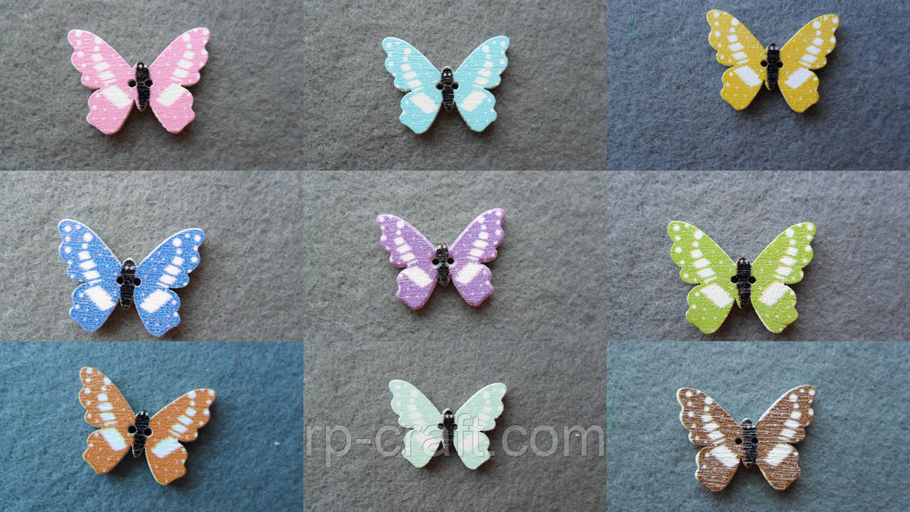 Гудзик дерев'яний, декоративний, метелик, 20х25 мм, фото 1