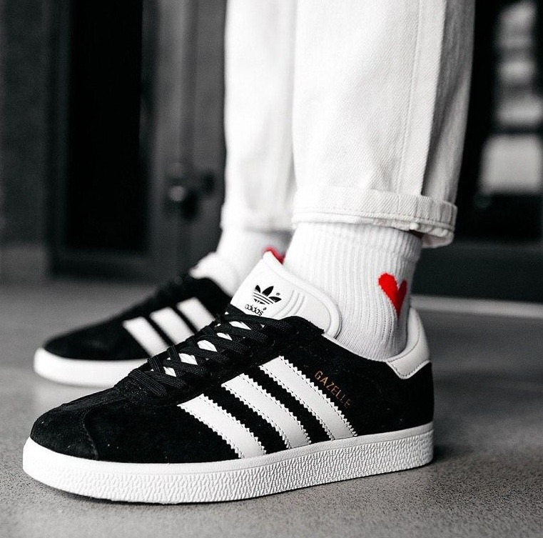 Чоловічі кросівки Adidas Gazelle Black White демісезонні осінь весна чорні з білим. Живе фото, фото 1