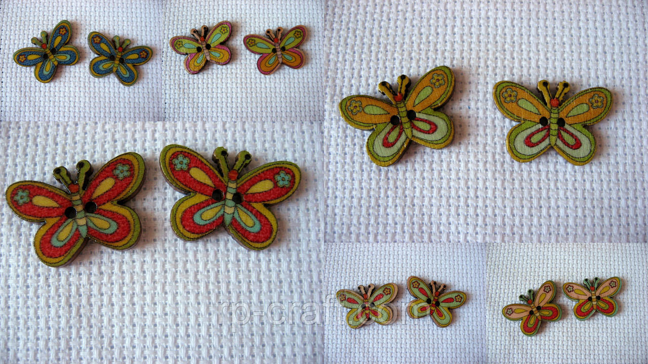 Гудзик дерев'яний, декоративний, метелик, 17х25 мм, фото 1