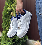 Кросівки чоловічі Nike Air Force шкіряні демісезонні білі сині, фото 5