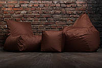 Кресло мешок груша пуф набор коричневого цвета