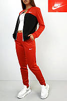 Жіночий спортивний костюм Nike (Найк). Двунитка. Тренувальний костюм-двійка. Червоно-чорний