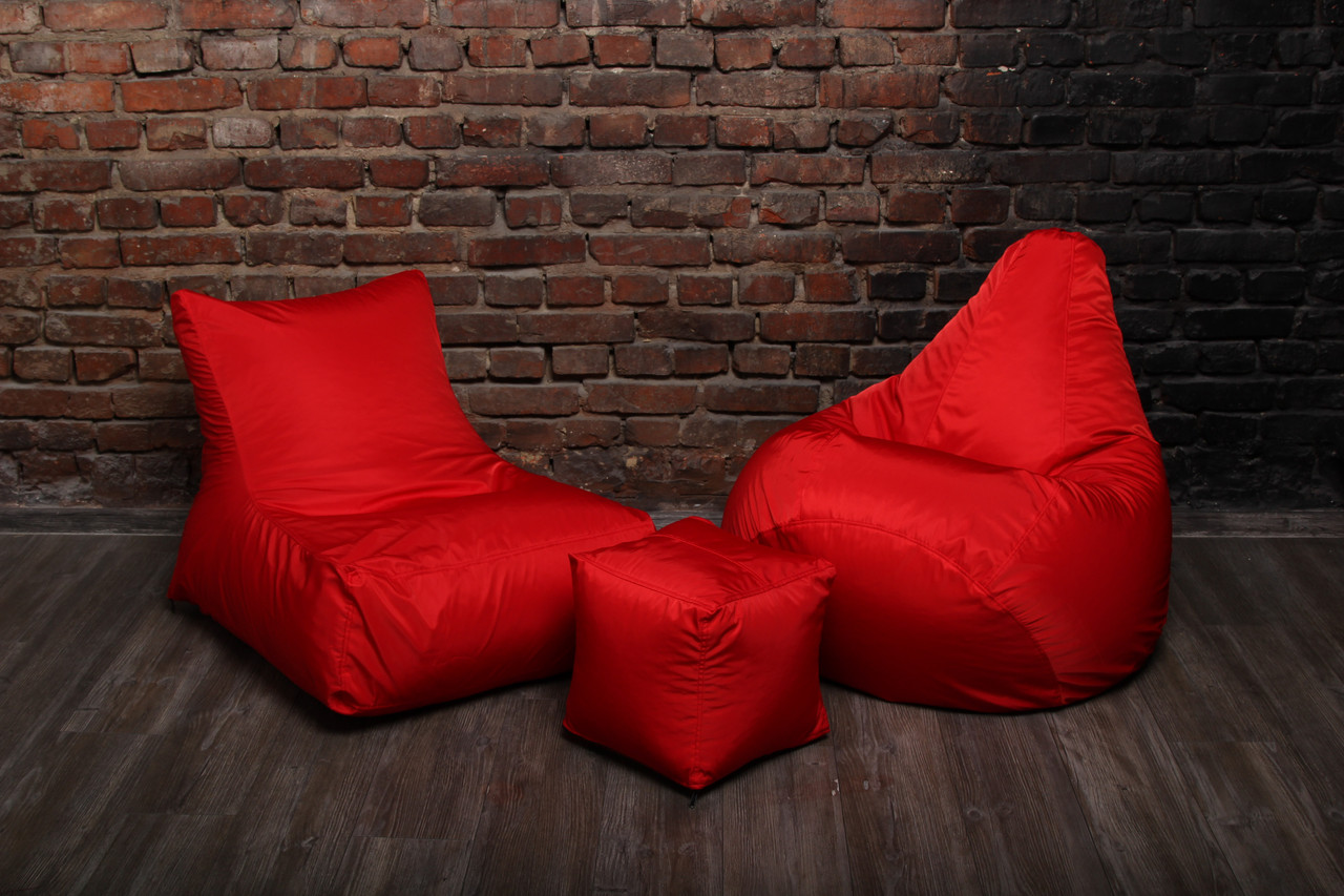 Червоний набір м'яких меблів (крісло груша, диван, пуфик)
