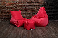 Розовый набор мягкой бескаркасной мебели (кресло мешок груша, диван, пуф)