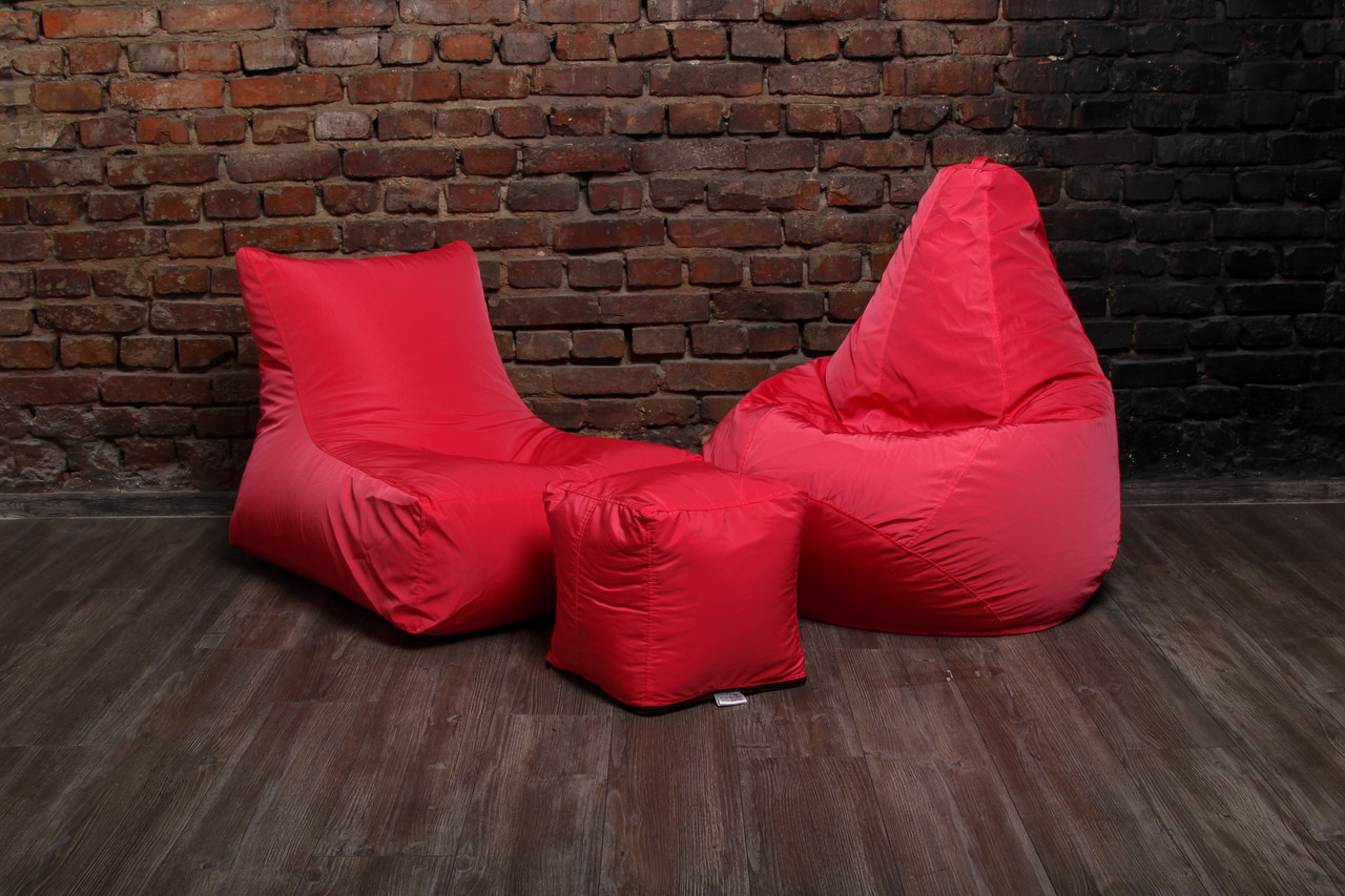 Рожевий набір м'яких безкаркасних меблів (крісло мішок груша, диван, пуф)
