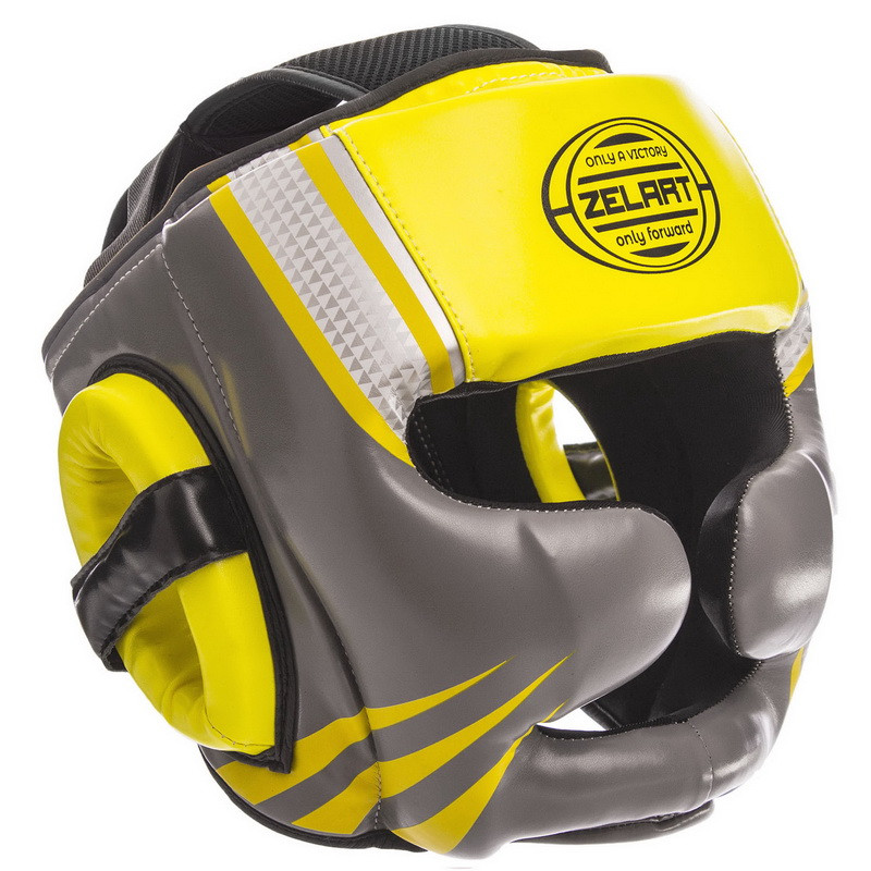 Шолом боксерський із повним захистом Zelart 1344 розмір XL Grey-Yellow