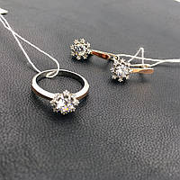Серебряные серьги и кольцо с золотыми пластинами Кубический цирконий