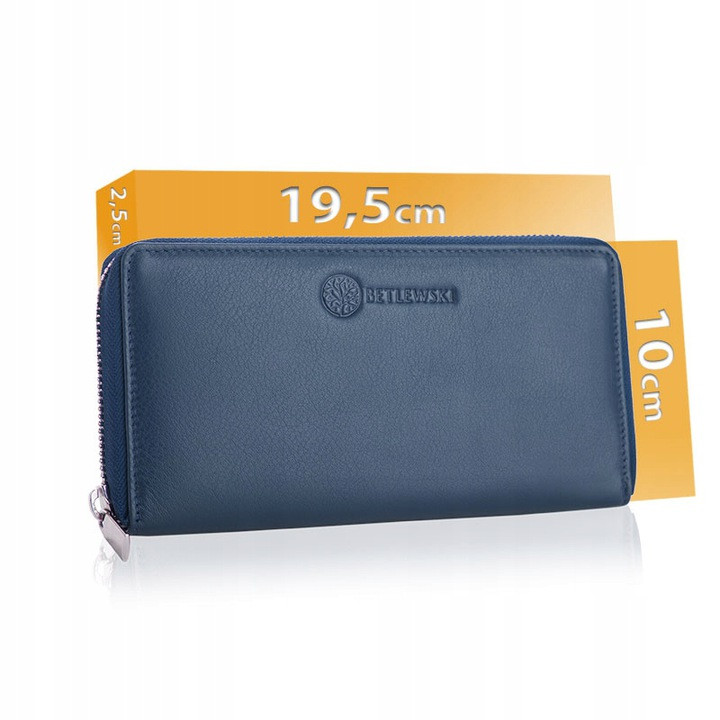 Жіночий шкіряний гаманець Betlewski з RFID 19,5 х 10 х 2,5 (BPD-SS-21) - синій