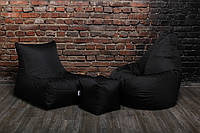 Набор мягкой бескаркасной мебели черного цвета (кресло груша, диван, пуфик XL)