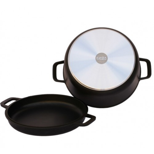 Каструля БІОЛ 2 л антипригарне покриття 200 мм кришка-сковорода Колір чорний К202П, фото 1