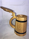 Келих дерев'яний для пива з кришкою, келих для пива, пивний келих, фото 4