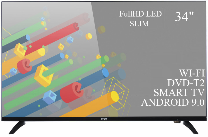 Телевізор Ergo 34" Smart-TV/Full HD/DVB-T2/USB (1920×1080) Android 15.0 блютуз + голосове управління