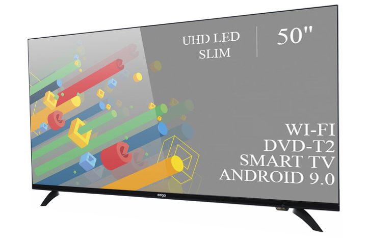 Великий телевізор Ergo 50" Smart-TV/DVB-T2/USB адаптивний UHD,4K/Android 13.0