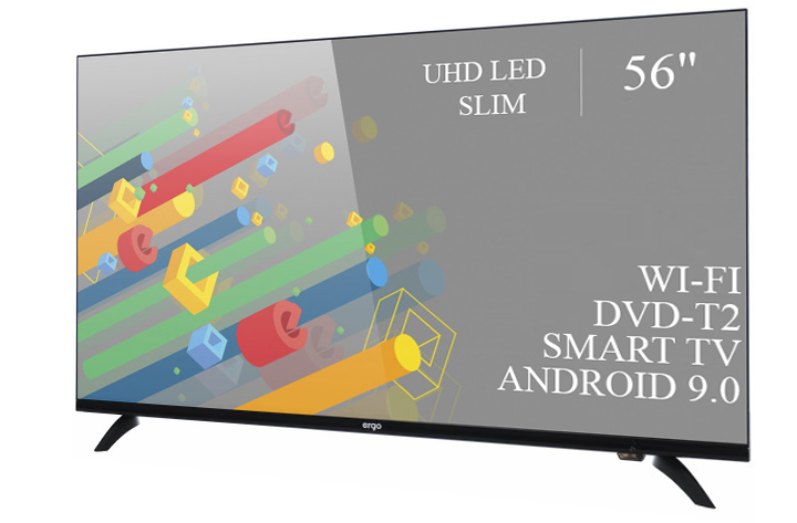 Великий телевізор Ergo 56" Smart-TV/DVB-T2/USB адаптивний UHD,4K/Android 13.0