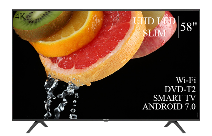 Телевізор Hisense 58" Smart-TV/DVB-T2/USB Android 13.0 4К/UHD