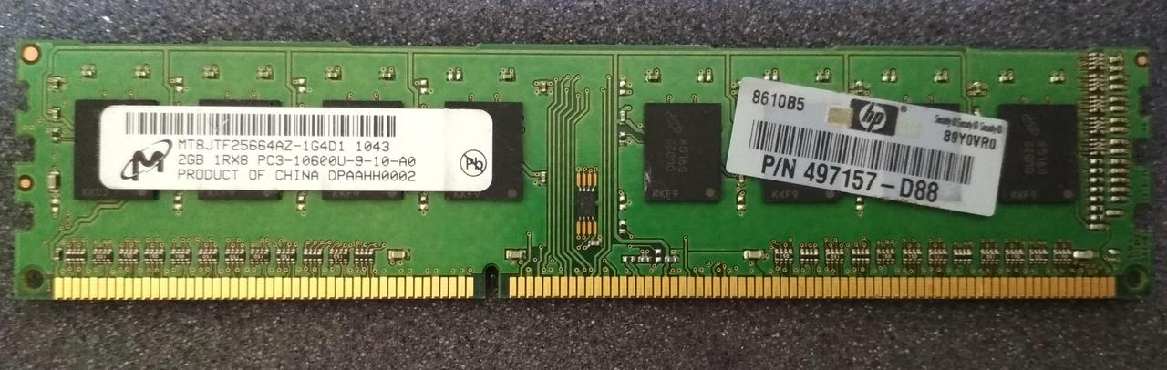 2GB DDR3 1333MHz Micron PC3 10600U 1Rx8 RAM Оперативна пам'ять, фото 1