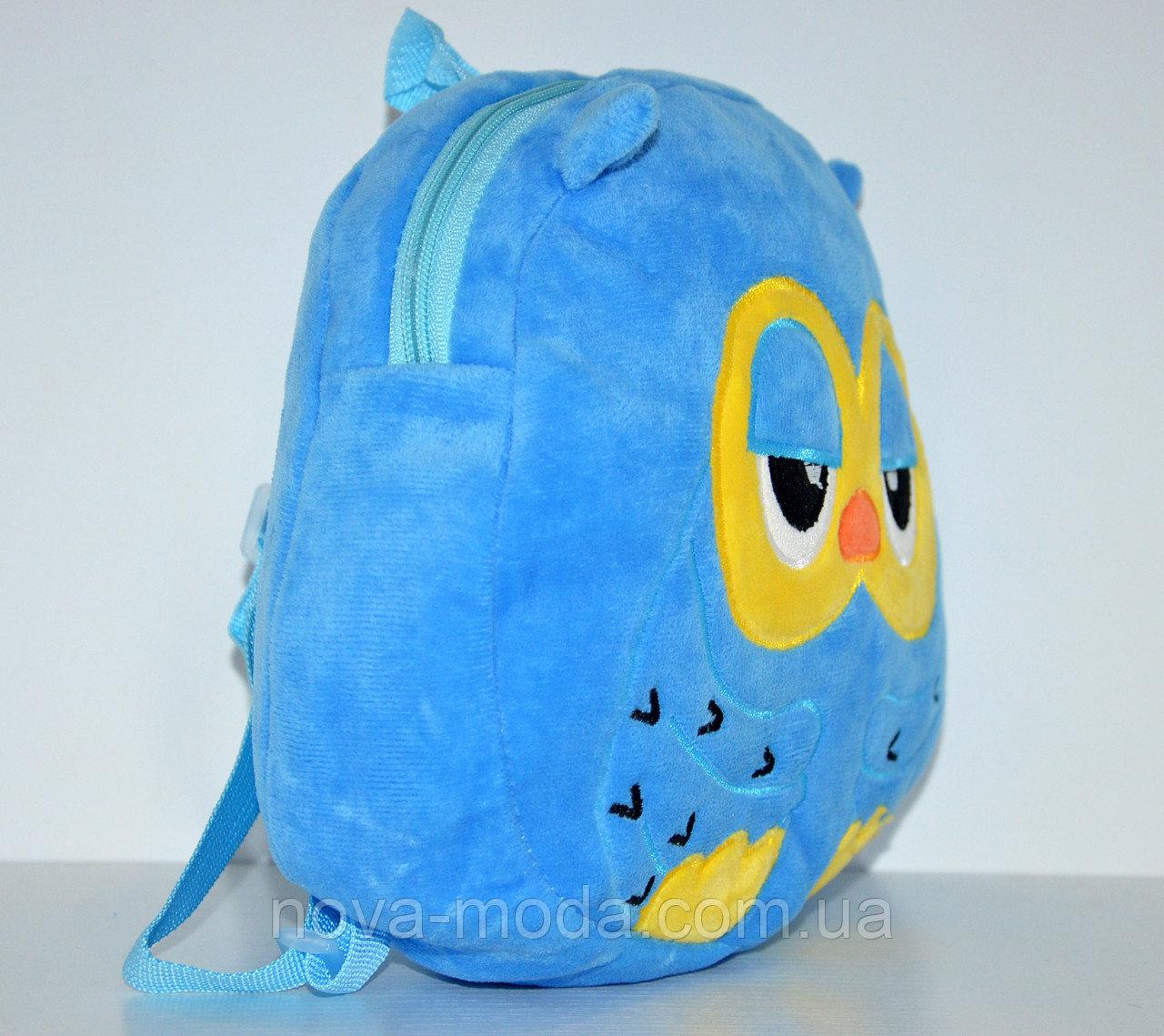 Яркий голубой детский плюшевый рюкзачок для маленьких детей Сова, дошкольный рюкзак-игрушка - фото 2 - id-p962246539