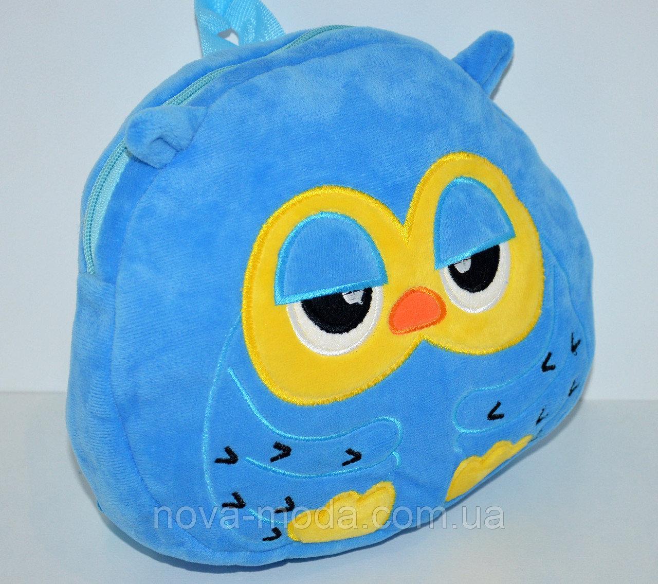 Яркий голубой детский плюшевый рюкзачок для маленьких детей Сова, дошкольный рюкзак-игрушка - фото 4 - id-p962246539