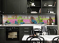Кухонный фартук Синий виноград (виниловая наклейка для кухни ПВХ пленка скинали) поле Природа Розовый 600*3000