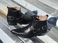 Ботинки мужские казаки демисезонные кожаные черные/коричневые B0039