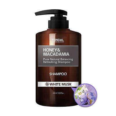 Безсульфатний шампунь для волосся "Білий мускус" KUNDAL Honey&Macadamia Shampoo White Musk 500ml