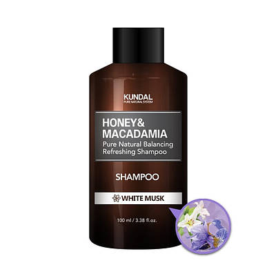 Безсульфатний шампунь для волосся "Білий Мускус" KUNDAL Honey & Macadamia Shampoo White Musk 100ml