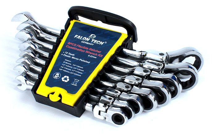 Комплект ріжково-накидних ключів з трещіткою FALON-TECH 8 шт 8-22 мм набір ключів комбінованих з трещіткою, фото 1