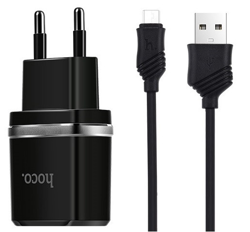 Зарядний пристрій для телефону + кабель MicroUSB Android HOCO C11 |1USB, 1A| Чорний