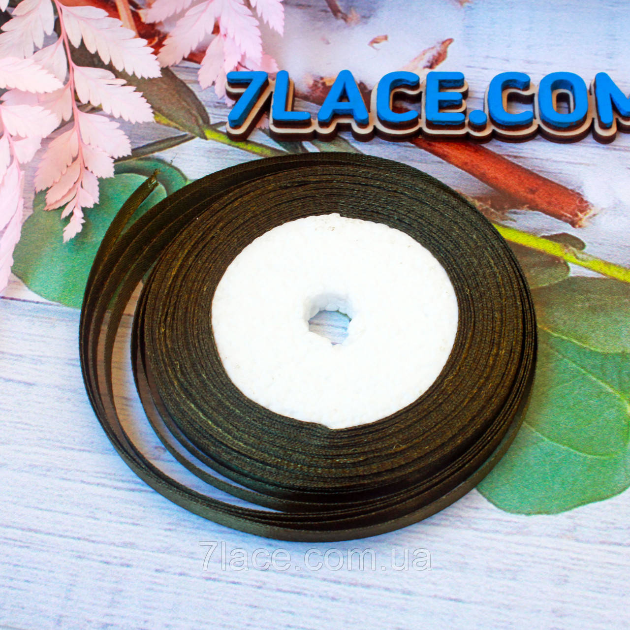 Стрічка атласна однотонна / колір ХАКІ / ширина 0,6 см / бобіна 23 м