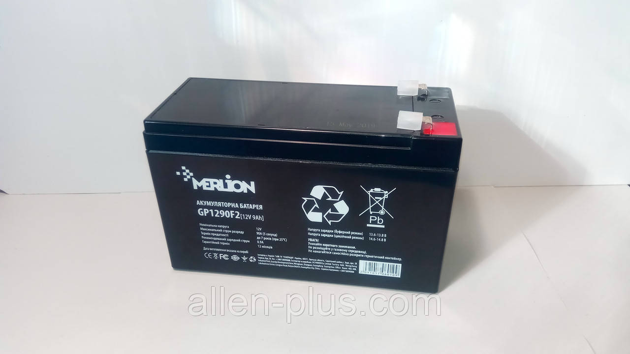 Акумулятор олив'яно-кислотний MERLION GP1290F2, 12V / 9.0A