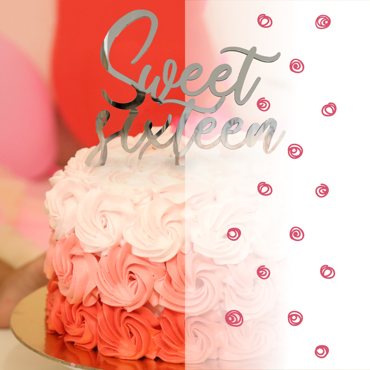 Топер фігурка на торт дзеркальний двосторонній "Sweet sixteen" Manific Decor