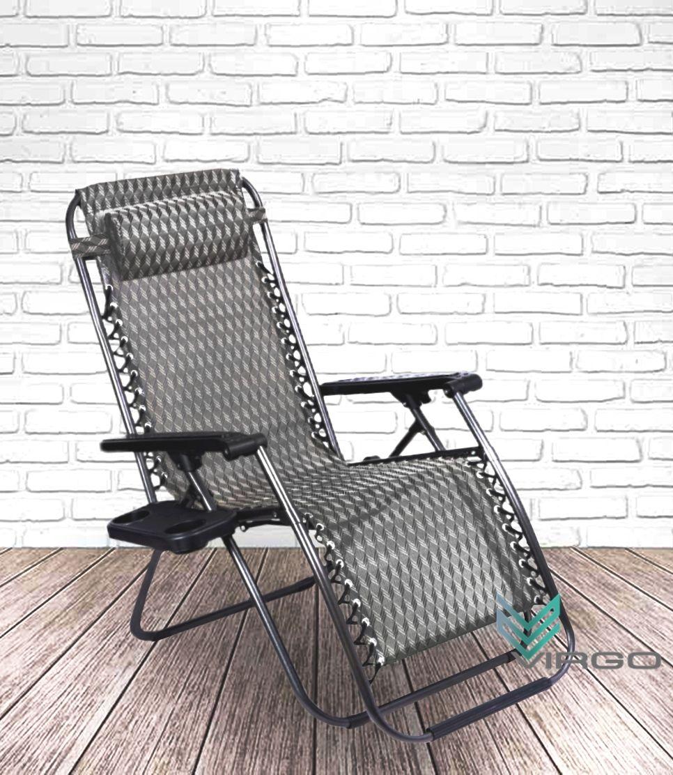 Шезлонг-крісло з підсклянником пляжний і садовий ZERO GRAVITY XXL 120 кг