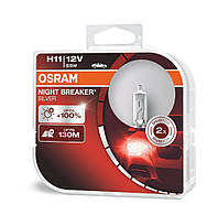 Галогенная лампа OSRAM H11 12V 55W PGJ19-2 Night Breaker Silver +100% DuoBox 64211NBS-HCB