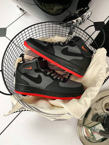 Nike Air Force 1 Mid High Black Grey Red 1