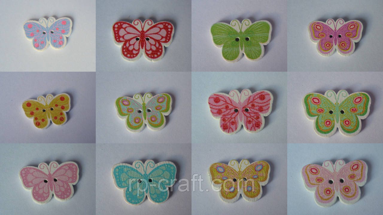 Гудзик дерев'яний декоративний, метелик, 17х25 мм, фото 1