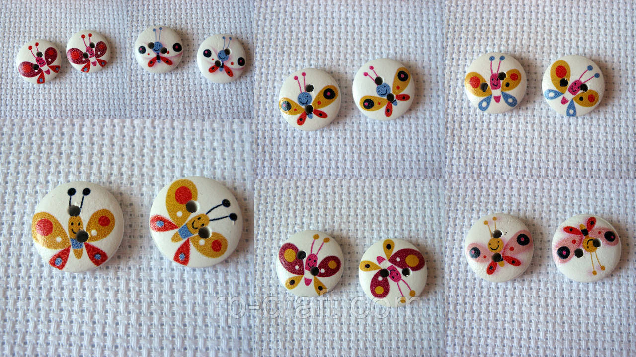 Гудзик дерев'яний, декоративний, метелик, 15 мм, фото 1