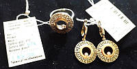 Набор серебро-золото: удлиненные серьги, кольцо, "Астрология" ,знаки зодиака