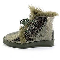 Зимние ботинки Rizzano кожаные на шнуровке с опушкой оливковые 37