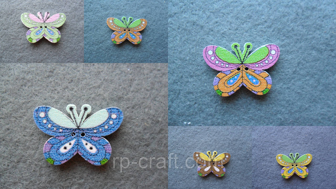 Гудзик дерев'яний декоративний, метелик, 16х25 мм, фото 1