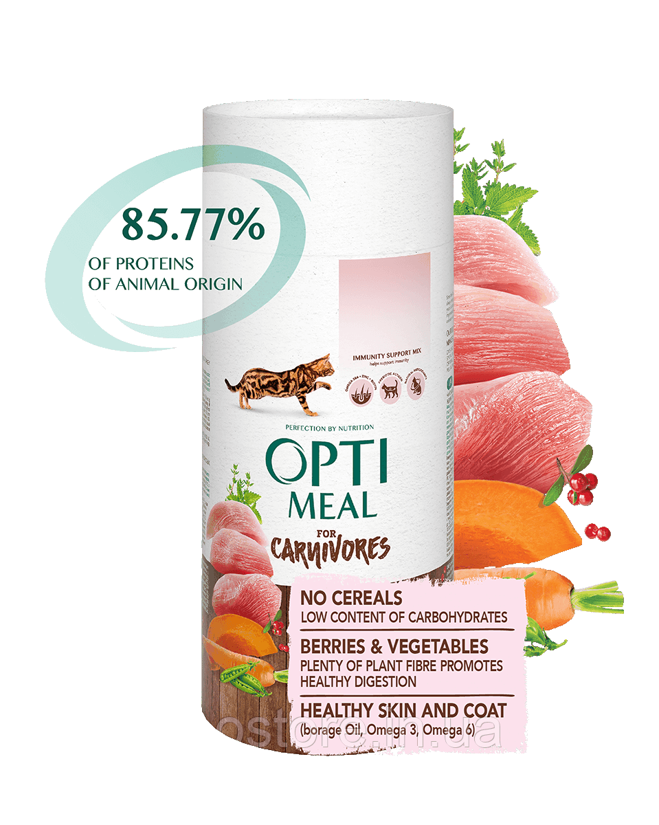 Корм сухий беззерновий для дорослих котів OPTI MEAL - ІНДИЧКА і овочі 650 г