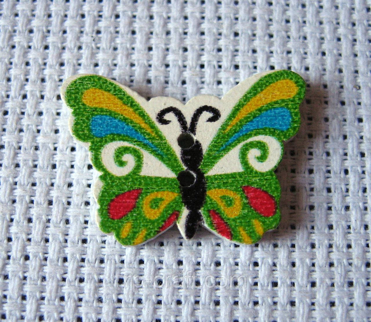 Гудзик дерев'яний. Метелік, 18х24 мм, фото 1