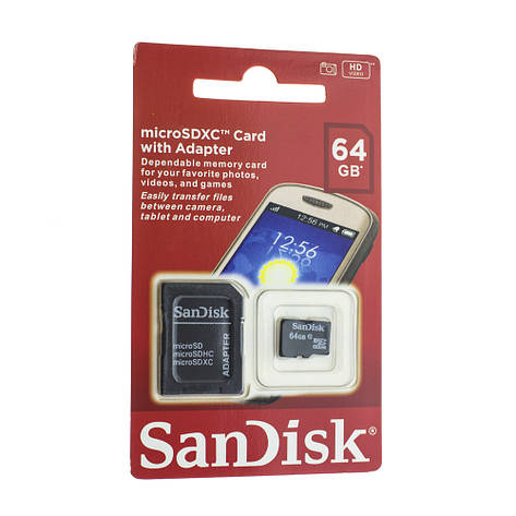Карта пам'яті microSD SanDisk 64Gb Class 10 / SD adapter, фото 2