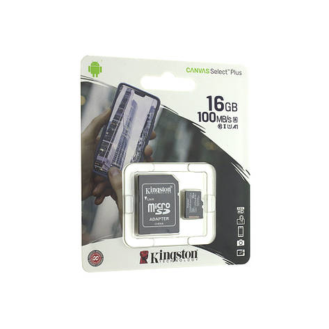 Карта пам'яті microSD Kingston Canvas Select Plus 16Gb Class 10 / SD adapter, фото 2