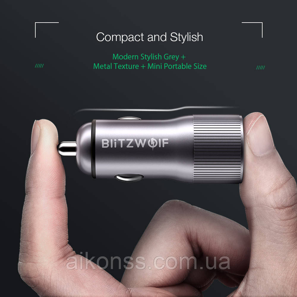BlitzWolf® BW-SD2 30W QC3. 0 автомобільне зарядне з 2-USB 12-24V швидке заряджання