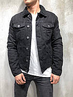 Мужская джинсовая куртка черная на меху ЗИМА S M L XL джинсовая куртка теплая