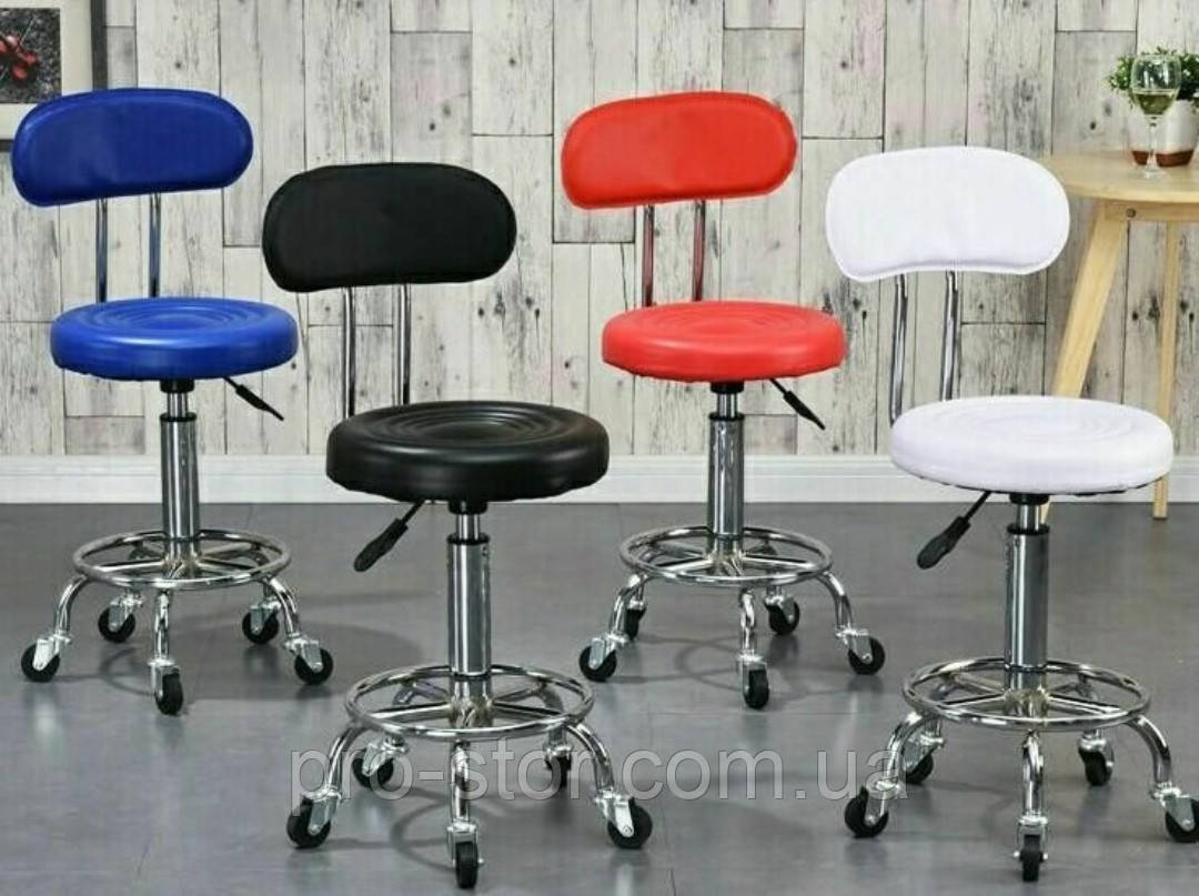 Стул для мастера маникюра, парикмахера, косметолога, лешмейкера мягкий со спинкой белый кресло для мастера - фото 3 - id-p1245985232